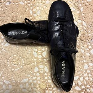 Prada Men's Black Leather Low-Top Sneakers